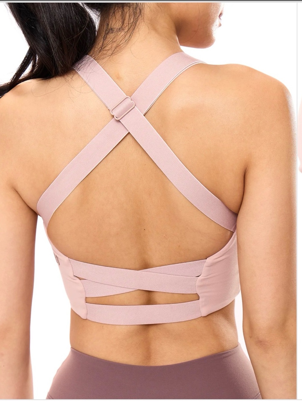 BuffBunny Dusty Rose Crisscross Back Sports Bra. Size L